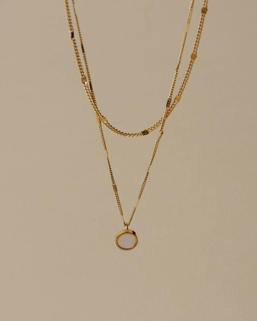 Hunter & Hare: Sara Dual Chain Opal Shell Pendant Necklace
