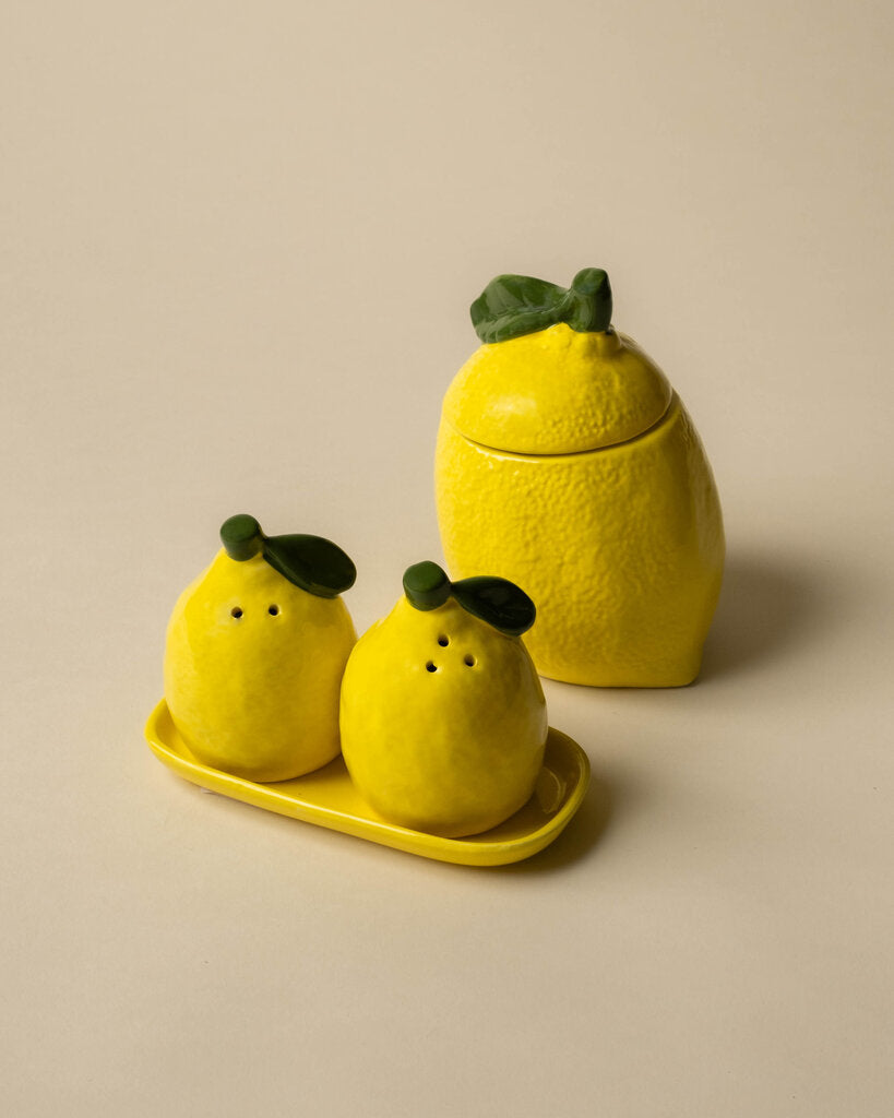 Lemon Salt & Pepper Shakers on Tray