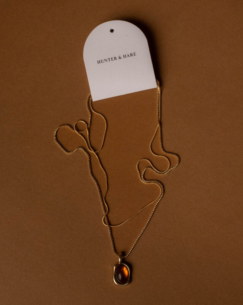 Lindsay Double Chain Amber Pendant Necklace