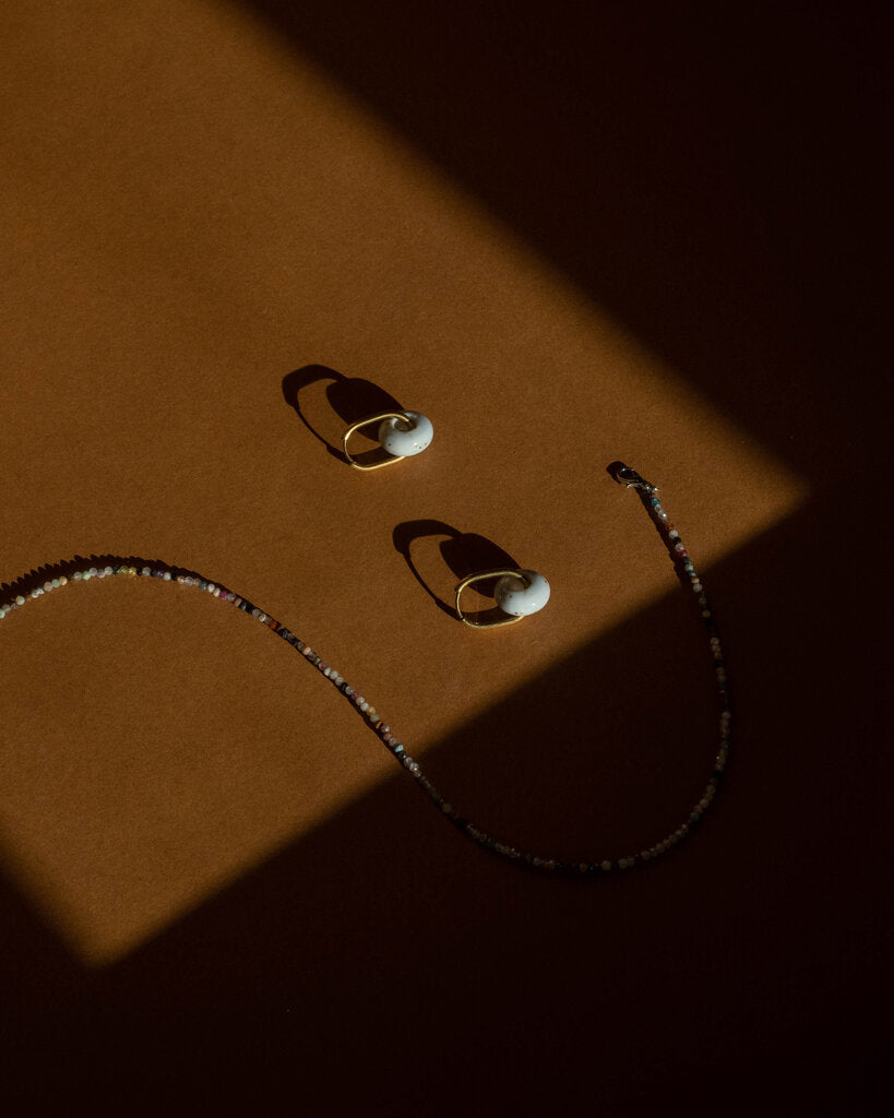 Penny Oval Hoops Natural Blue Donut Stone Earrings