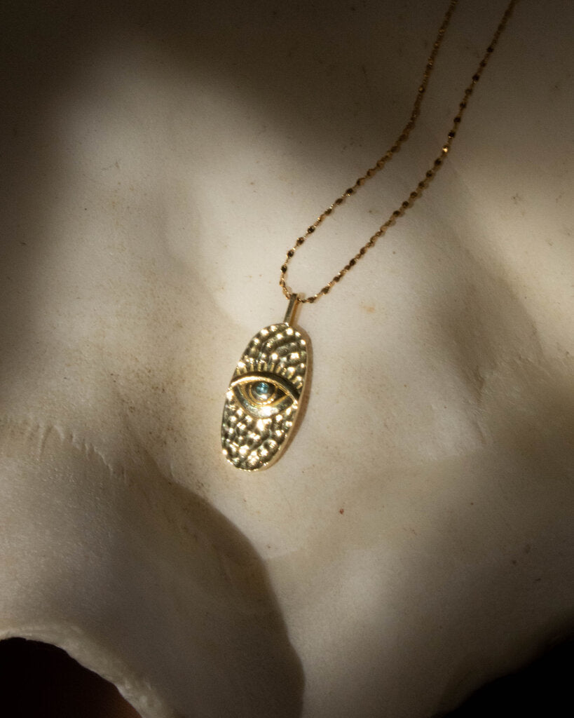 Hanune Evil Eye Hammered Gold Oval Pendant