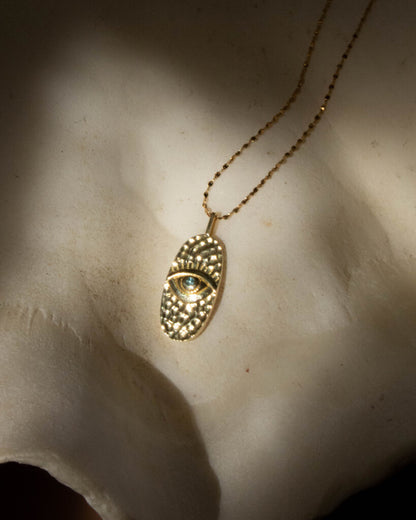 Hanune Evil Eye Hammered Gold Oval Pendant