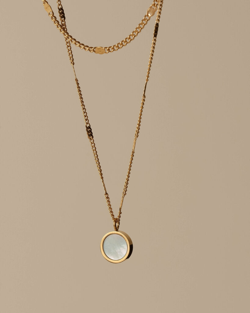 Hunter & Hare: Sara Dual Chain Opal Shell Pendant Necklace