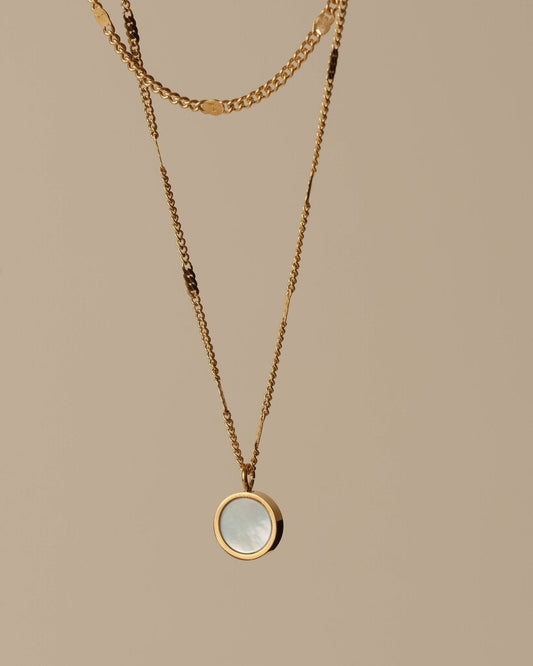 Hunter & Hare: Sara Dual Chain Opal Shell Pendant Necklace