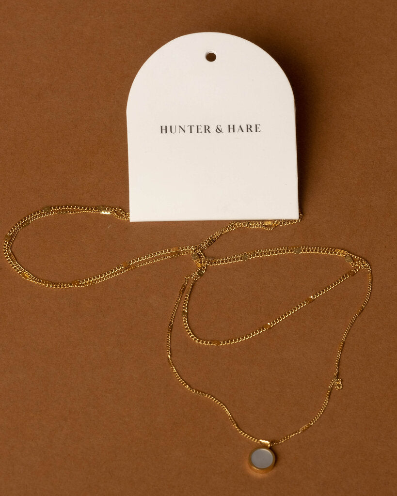 Hunter & Hare: Sara Dual Chain Opal Shell Pendant Necklace