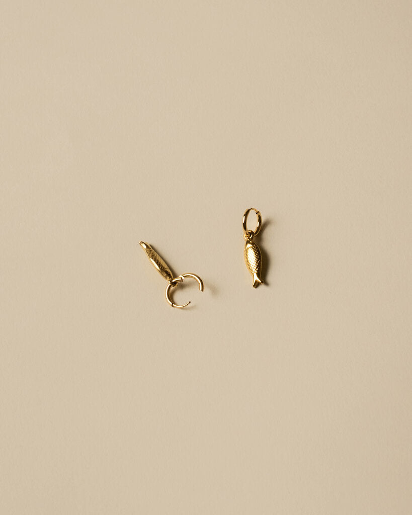 Fish Pendant Huggies - Gold Plated Stainless Steel