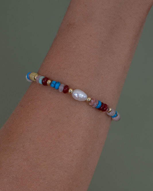 Laney Natural Stone Rainbow Pearl Beaded Bracelet