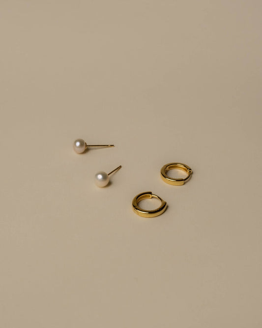 Cassandra Pearl Stud Huggie Set