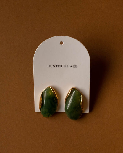 Organic Resin Stone Stud Earrings - Jade Green