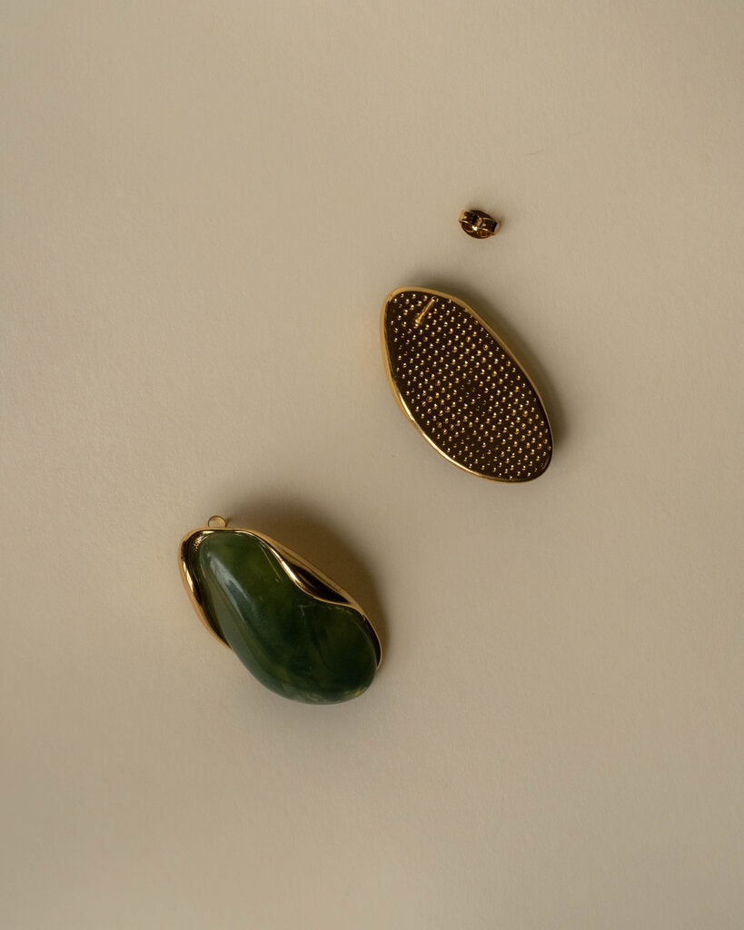 Organic Resin Stone Stud Earrings - Jade Green