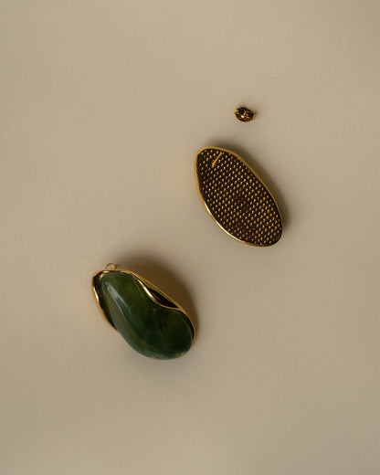 Organic Resin Stone Stud Earrings - Jade Green