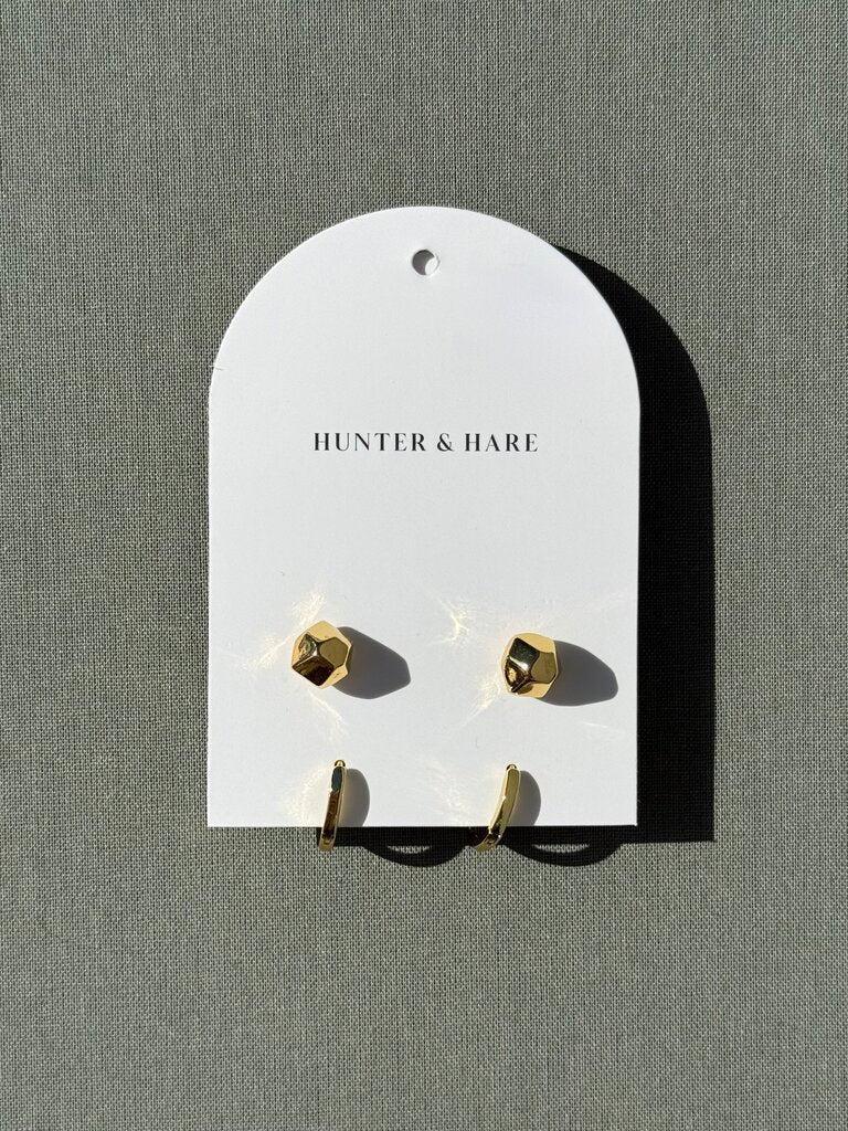 Luna Stud + Twist Hoop Earring Set