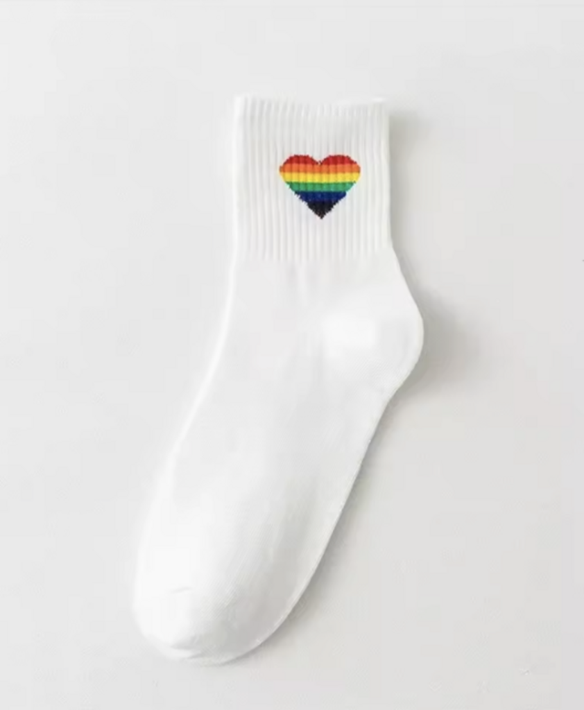 Pride Rainbow Heart Socks: 50% Proceeds to Charity