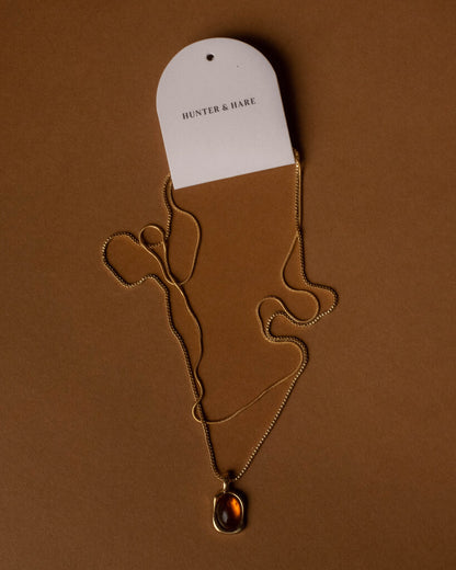 Lindsay Double Chain Amber Pendant Necklace