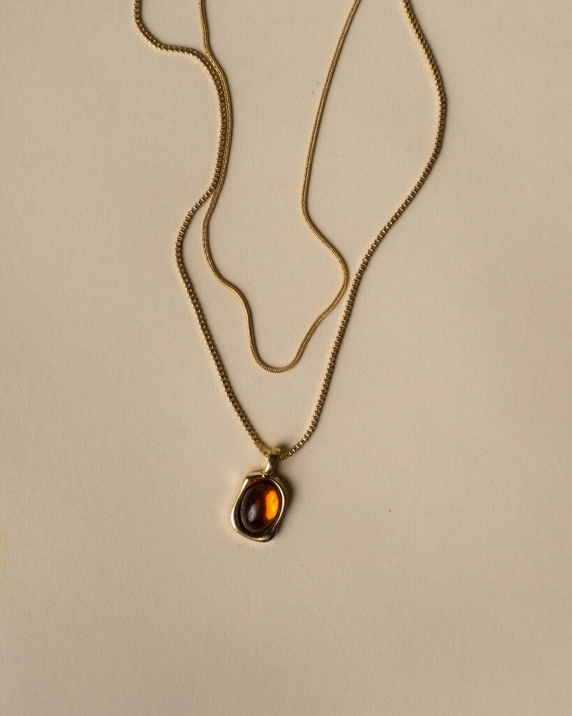 Lindsay Double Chain Amber Pendant Necklace