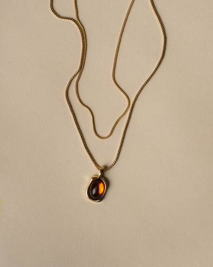 Lindsay Double Chain Amber Pendant Necklace