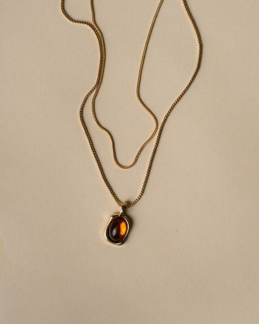 Lindsay Double Chain Amber Pendant Necklace