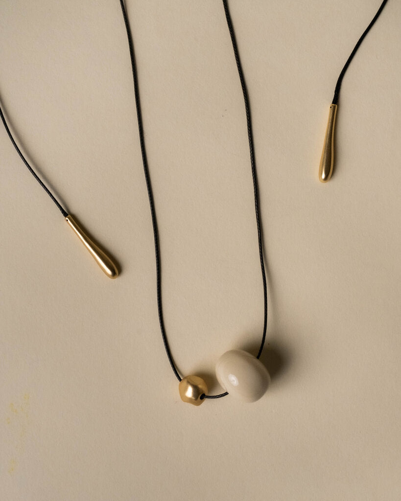 Layla Cream and Gold Bead Tie Necklace