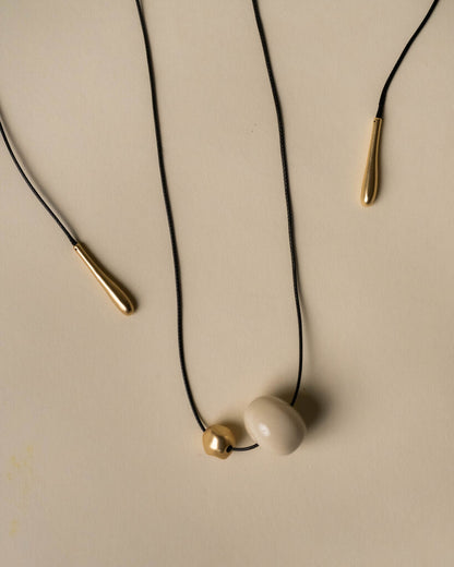 Layla Cream and Gold Bead Tie Necklace