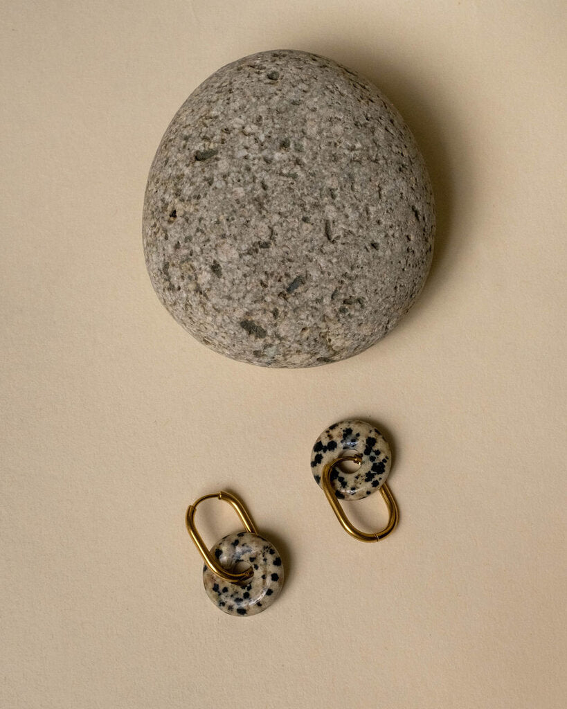 Elia Donut Stone Oval Hoop Earrings