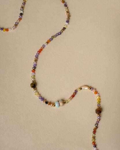 Sana Topaz Stone Beaded Necklace - Gold Plated Stainless Steel