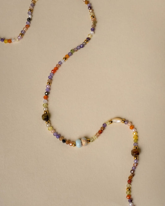 Sana Topaz Stone Beaded Necklace - Gold Plated Stainless Steel