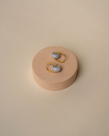 Penny Oval Hoops Natural Blue Donut Stone Earrings