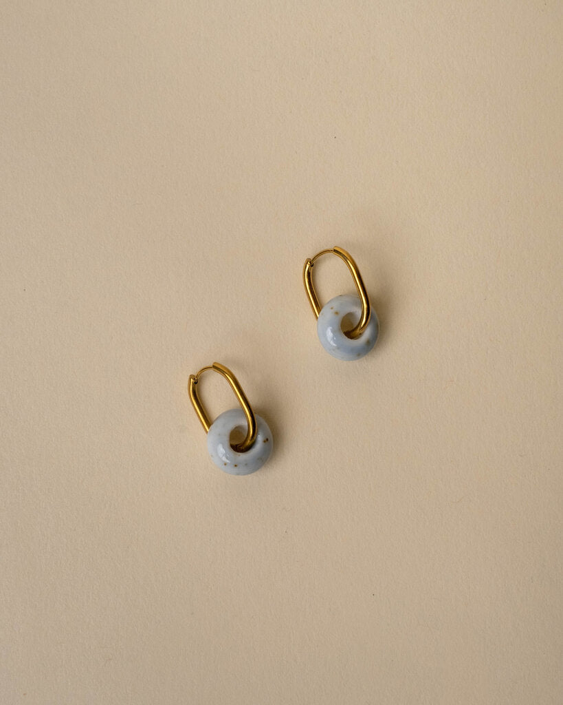 Penny Oval Hoops Natural Blue Donut Stone Earrings