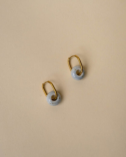 Penny Oval Hoops Natural Blue Donut Stone Earrings
