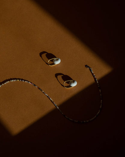 Penny Oval Hoops Natural Blue Donut Stone Earrings