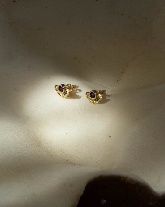 Hanune 14k Gold Sun Rays Posts - Amethyst Semi Precious Stones