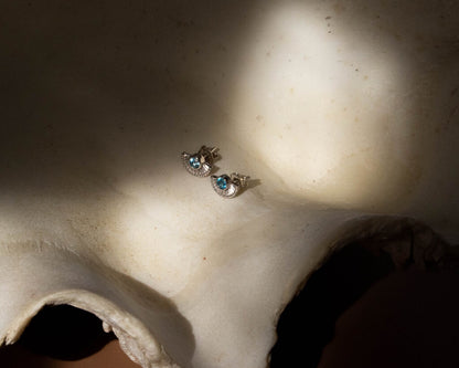 Hanune Sterling Silver Moon Rays Posts - Aqua Semi Precious Stones